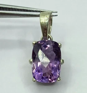 2.540 Grams Sterling Silver Pendant Natural Lustrous Amethyst 0.90 Inch - Picture 1 of 5