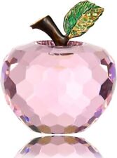 Pink Crystal Apple Figurine Paperweight Handmade Ornament Decor with Gift Box