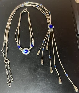 CAROLYN POLLACK STERLINGSILBER HALSKETTE Fransen Lapislazuli Armband blau - Bild 1 von 20
