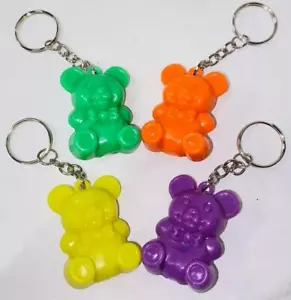 Set of 4 Neon Coloured Teddy Bear Keyrings Party Bag Gift - Picture 1 of 5