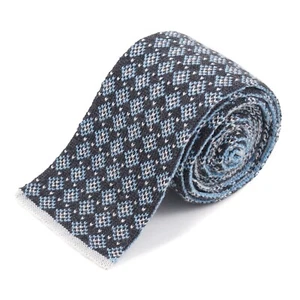 E.Marinella Gray-Sky Blue Patterned Double-Sided Reversible Knit Cashmere Tie - Picture 1 of 3