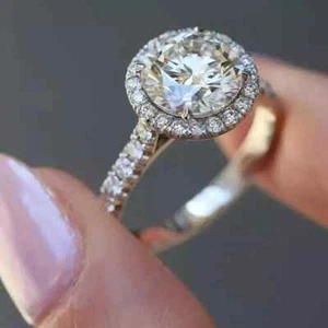 Lab Grown/CVD Diamond 2.90 Ct Round Cut Halo Engagement Ring In 14K White Gold - Picture 1 of 10