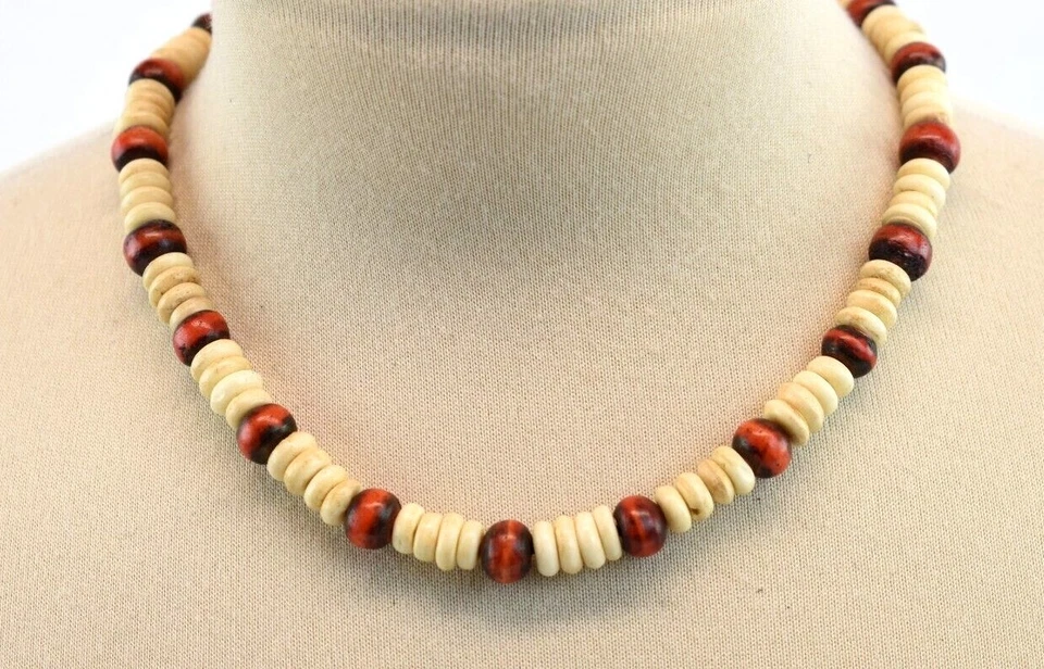 Gargantilha tribal surfista moda praia colar de miçangas osso búfalo vermelho ou preto 18" - Imagem 1 de 1