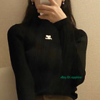 23FW Courregs Mock Neck Slim Fit Knit Sweaters Long Sleeve Tops Pullover Women