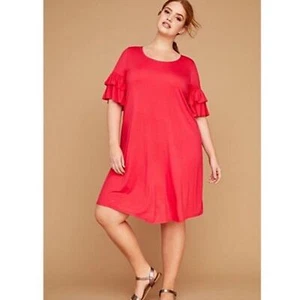 Lane Bryant Ruffle Sleeves Jersey Knit Swing Dress Red Summer Casual Dress 26/28 - Picture 1 of 11