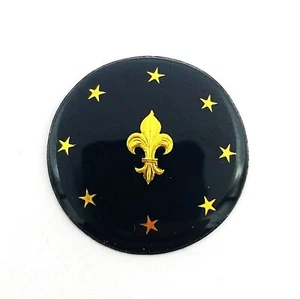 NOS New Antique Round Black Enamel Inlaid Gold Fleur De Lis Plaque Piece #BG - Picture 1 of 3