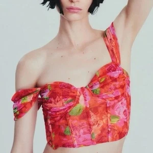 Women’s Zara Corset Top Tulle Style Top Floral Multi Color Blouse Small S - Picture 1 of 8
