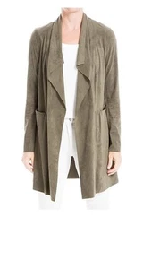 $118 Max Studio Faux Suede Vicuna Olive Green Open Front Jacket XS NEW M674 - Picture 1 of 10