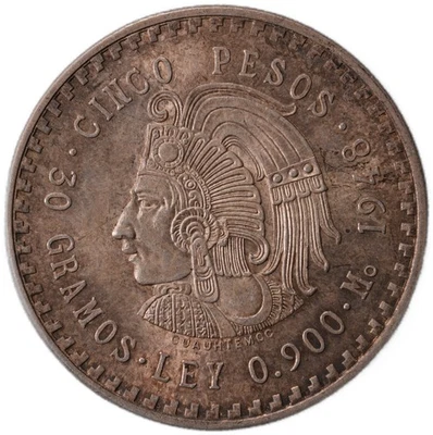 México - 5 Pesos - 1948 - KM#465 - Plata .900 Foto 1 de 3