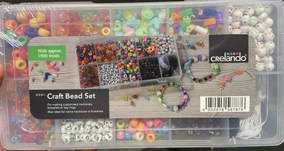 Crelando Craft Bead Set 1900 Pieces - Personalised Necklaces/Bracelets/Keyrings