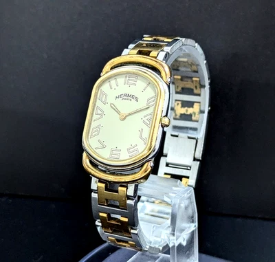 HERMES Rallye Rally Quartz Silver Gold Women's Watch Women's Working Authentic - Image 1 of 4