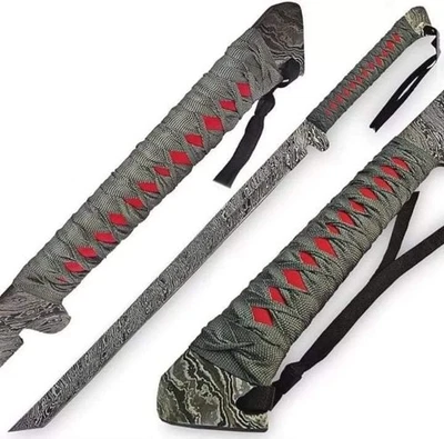 ESPADA NINJA DE ACERO DAMASCO HECHA A MANO - HOJA ESTILO KATANA TÁCTICA ESPIGA COMPLETA DE 30" Foto 1 de 4
