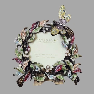 Argento SC Swarovski Crystal Dragonfly Easel Back Round Picture Frame 3" x 3” - Picture 1 of 8