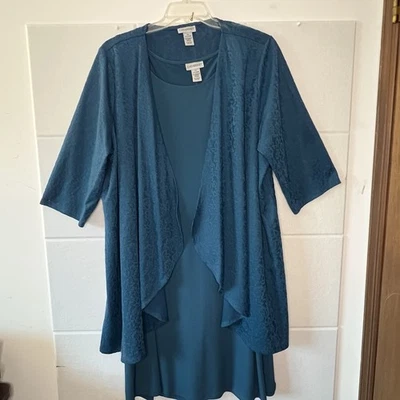 Catherine’s 2 PC Jacket Dress Size 2X 22 24 Teal 3/4 Sleeve Below Knee Length - Image 1 of 4