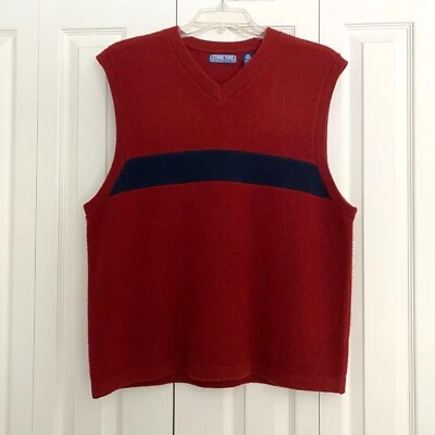 Vintage Structure Shetland Wool Vest Preppy Burgundy Navy Blue Size XL Hong Kong - Image 1 of 4