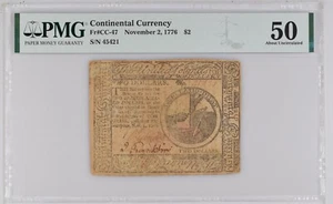 1776 November 2, $2 Continental Currency, Colonial Notes - PMG AU50 /FR#CC-47 - Picture 1 of 2