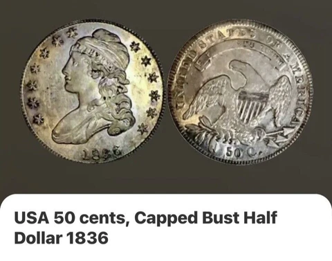 1836 Capped Bust Half Dollar, Bar Dot O-118, XF/AU, Late Die Strike Cover