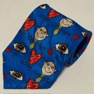 RM Style Tie Vintage Blue I Love Grandpa Grandfather Grandad Gramps Nono OOAK - Picture 1 of 22
