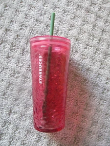 *RARE* Starbucks Fall 2022 Hammered Begonia 18oz Cold Cup Glass Tumbler w/Lid - Picture 1 of 2