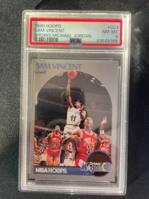 PSA 8 - 1990-91 NBA Hoops - #223 Sam Vincent with Michael Jordan wearing #12 - Image 1 of 2