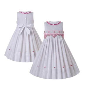 Princess Girls Dress Smocked Bridesmaid Party Prom Summer Casual Sundress White - Picture 1 of 10