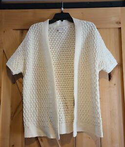 Coldwater Creek Size L 14 Ivory Short Sleeve Cardigan Crochet Knit Sweater