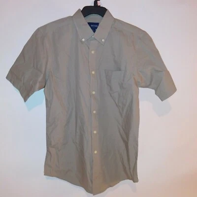 Basic Editions Mens Button Down Shirt Small Short Sleeve Beige Solid New - Image 1 of 4