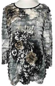 Elementz Top Women’s Size Medium Semi Sheer Ruffled Stretch Floral USA - Picture 1 of 11