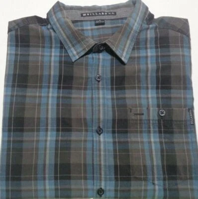 BILLABONG MENS SIZE LARGE BLUE CHECKERED BUTTON UP SHORT SLEEVE SHIRT - image 1 of 4