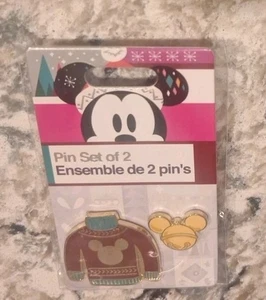 Disney Trading Pin New 2018 Set of 2 MAROON SWEATER Gold Bell Mickey Mouse Head  - Picture 1 of 3