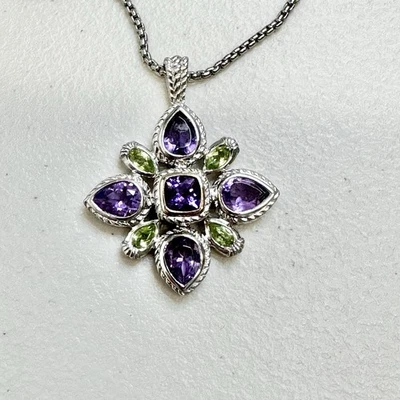 Alwand Vahan Sterling Silver & 14K Gold Multi Amethyst Peridot Gemstone Necklace - Image 1 of 4