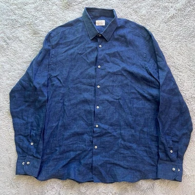 JP Amalfi Boutique Men’s 100% Linen Button Down Shirt Ink Navy Blue Made Italy - Image 1 of 4