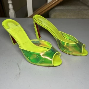 Christian Louboutin Fluo Green Neon Red Clear Mules Size 37 (well Used) See Pics - Picture 1 of 16