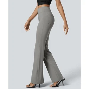 NWT Halara Flex High Waisted Back Pocket Slight Flare Work Pants Gray Size LP - Picture 1 of 6