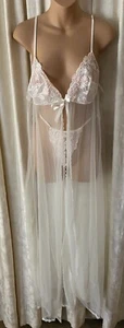 Triangle Brand Women's Lingerie Sheer Gown Ivory Long Sleeve With Thong Set M - Picture 1 of 10