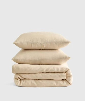 NWT QUINCE EUROPEAN LINEN KING / CAL KING DUVET COVER SET OAT  100% FLAX $210 - Image 1 of 4