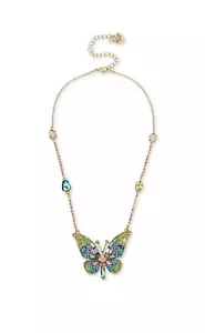 Betsey Johnson Mosaic Butterfly Pendant Necklace Green Blue Lavender Crystal NEW - Picture 1 of 2