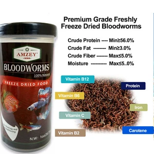Freeze Dried Blood Worms -Goldfish Cichlid Betta Fish Guppy Discus Turtle Food - Picture 1 of 8