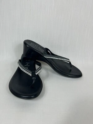 Italian Shoemakers Bling Crystal Thong Wedge Sandals 9 1/2 - Image 1 of 4