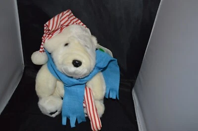 Coca Cola 8" Polar Bear Plush Stuffed Animal W Stripe Santa Hat, Candy Cane J8 - Image 1 of 4