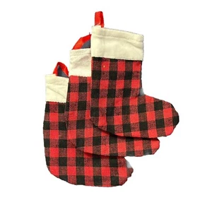 3 PCs Christmas Stockings Buffalo Plaid Red and Black Mini 5” Christmas Stockin - Picture 1 of 3