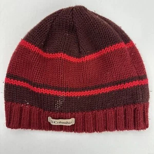 Columbia Red Brown Striped Beanie Skull Cap Hat Fitted One Size - Picture 1 of 4