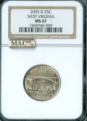 2005 D WEST VIRGINIA QUARTER NGC MS67 PQ MAC SPOTLESS   . - Image 1 of 2