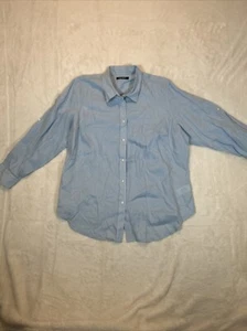 Top Lauren Ralph Lauren para mujer XL azul lino camisa abotonada lengüeta enrollable preppy LRL - Imagen 1 de 12