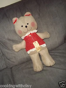 Vintage 1982 TenderTouch Designs Red Heart Dress Red Ear Bows Teddy Bear Plush - Picture 1 of 4