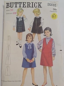 Jumper Dress Girls 10 Butterick 3235 Sewing Pattern VTG UC Shift A Line V Neck - Picture 1 of 11