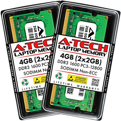 A-Tech 4GB 2x 2GB PC3-12800 Laptop SODIMM DDR3 1600 MHz 204-Pin Memory RAM 4G 2G - Image 1 of 4
