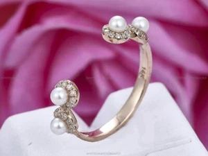 Bridal Band Engagement Ring 14k Rose Gold Pearl Moissanite Gemstone Jewelry - Picture 1 of 6