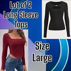 NWOT Lot Of 2 Long Sleeve Shein Tops Size Large Burgundy & Black Blouses NEW