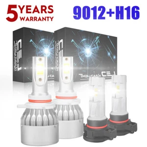4PC 9012 COB LED Headlights + 5202 Fog Light Bulbs for GMC Sierra 1500 2014 2015 - Picture 1 of 18